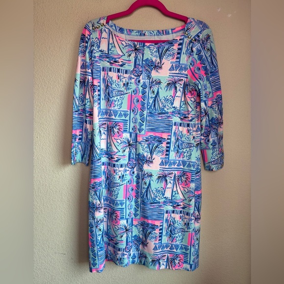 Lilly Pulitzer Sophie UPF 50+ Stretch Shift Dress in Whisper Blue Yeah Buoy M - Picture 5 of 9